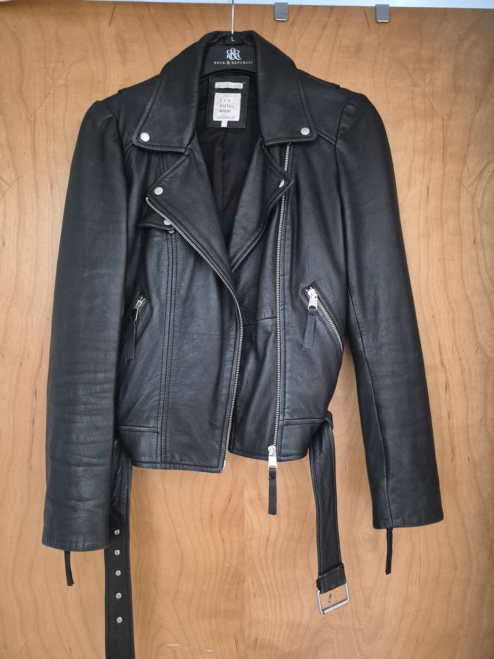 Zara Black Leather Moto Jacket with Belt
